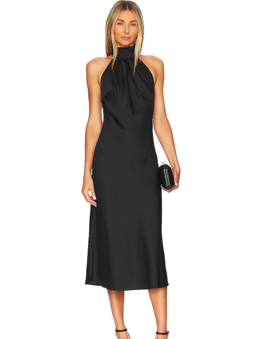 Lovers + Friends “Raya” High-Neck Halter Black Midi Dress - size small